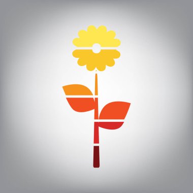 Çiçek işareti illüstrasyon. Vektör. Yatay simge ile güneşli gradyan renkleri gri arka planda dilimlenmiş.