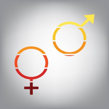 Seks sembolü işareti. Vektör. Yatay simge ile güneşli gradyan renkleri gri arka planda dilimlenmiş.