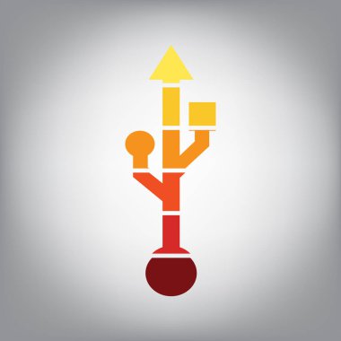 USB işareti illüstrasyon. Vektör. Yatay simge ile güneşli gradyan renkleri gri arka planda dilimlenmiş.