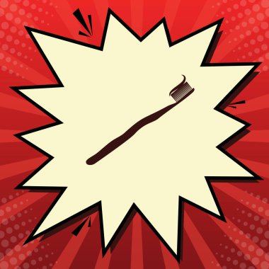 Toothbrush with applied toothpaste portion. Vector. Dark red ico