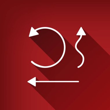 Basit arayüzü okları için ayarla. Vektör. Yakut kırmızı arka plan, sınırsız gölge beyaz simgesi.