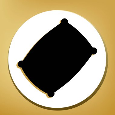 Yastık işareti illüstrasyon. Vektör. Beyaz daire şeklinde yüzük, altın arka plan ile hafif kahverengi gölgeli siyah simgesi.