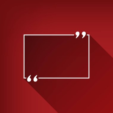 Metin tırnak işareti. Vektör. Yakut kırmızı arka plan, sınırsız gölge beyaz simgesi.
