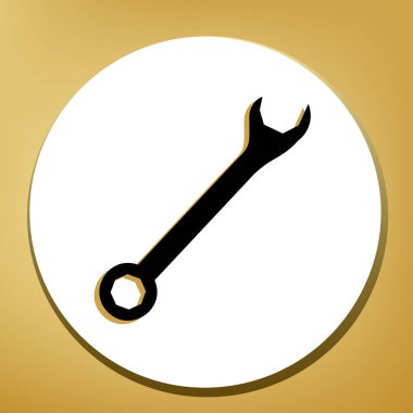 Anahtarı işareti geçti. Vektör. Beyaz daire şeklinde yüzük, altın arka plan ile hafif kahverengi gölgeli siyah simgesi.