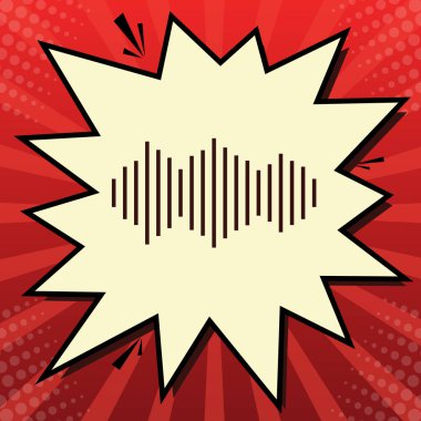 Ses dalgaları simgesi. Vektör. Limon şifon çekim kabarcığın ışınları ile kırmızı popart arka plan, koyu kırmızı simge.