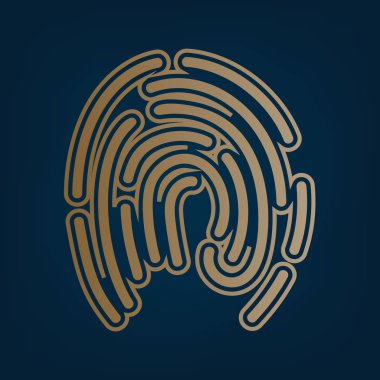 Parmak izi işareti illüstrasyon. Vektör. Simge ve koyu mavi arka plan, kenarlık.