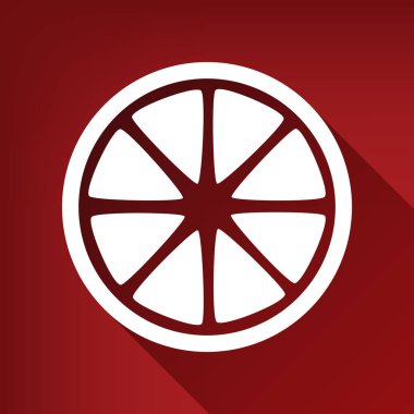 Limon meyve işareti. Vektör. Yakut kırmızı arka plan, sınırsız gölge beyaz simgesi.