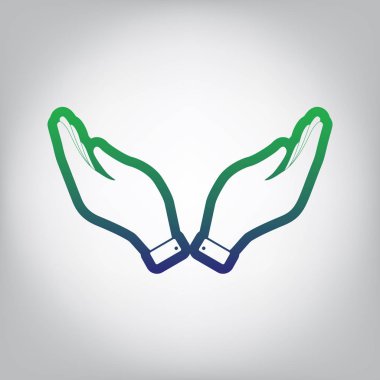 El simge tasarlamak. Dua sembolü. Vektör. Yeşil ışık Center'da grimsi arka plan mavi degrade kontur simgesine.