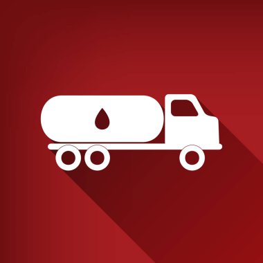 Araba petrol işareti taşımaktadır. Vektör. Yakut kırmızı arka plan, sınırsız gölge beyaz simgesi.