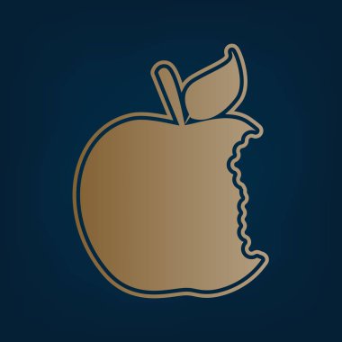 Bited elma işaret. Vektör. Simge ve koyu mavi arka plan, kenarlık.