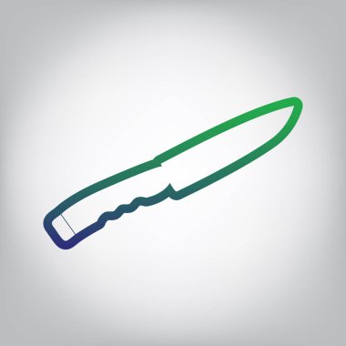 Bıçak işareti. Vektör. Yeşil ışık Center'da grimsi arka plan mavi degrade kontur simgesine.