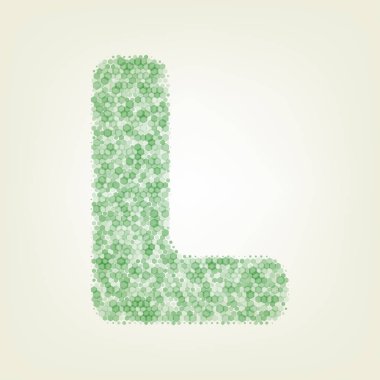 L harfi işareti şablon öğesi tasarım. Vektör. Yeşil altıgen rastered simge ve noised opaklık ve boyut olarak merkezi ışık ile açık yeşil renkli.