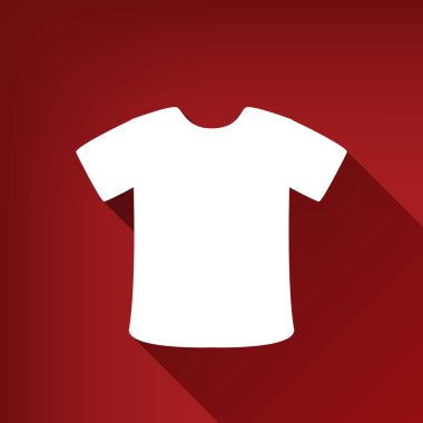 T-shirt işareti. Vektör. Yakut kırmızı arka plan, sınırsız gölge beyaz simgesi.