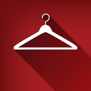 Askı işareti illüstrasyon. Vektör. Yakut kırmızı arka plan, sınırsız gölge beyaz simgesi.