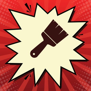 Fırça işareti illüstrasyon. Vektör. Limon şifon çekim kabarcığın ışınları ile kırmızı popart arka plan, koyu kırmızı simge.