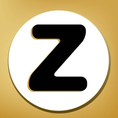 Harf Z işareti şablon öğesi tasarım. Vektör. Beyaz daire şeklinde yüzük, altın arka plan ile hafif kahverengi gölgeli siyah simgesi.