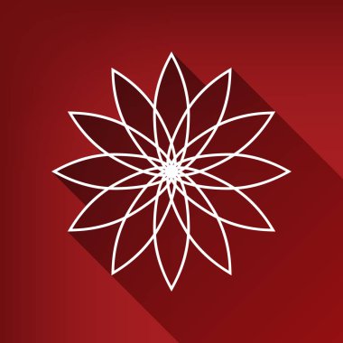 Çiçek işareti. Vektör. Yakut kırmızı arka plan, sınırsız gölge beyaz simgesi.