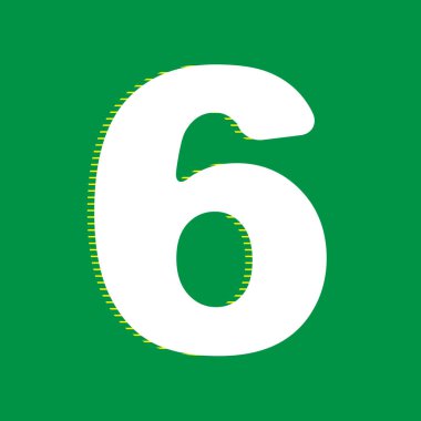 6 numaralı işaret tasarım şablonu öğesi. Vektör. Yeşil arka plan, sarı çizgili gölge beyaz düz simgesi.