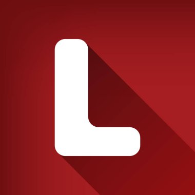 L harfi işareti şablon öğesi tasarım. Vektör. Yakut kırmızı arka plan, sınırsız gölge beyaz simgesi.