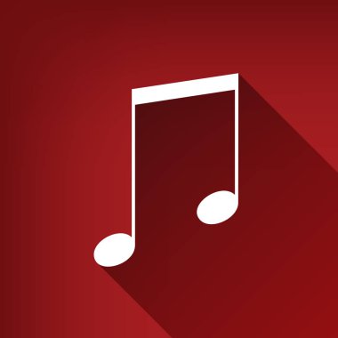 Müzik işareti illüstrasyon. Vektör. Yakut kırmızı arka plan, sınırsız gölge beyaz simgesi.