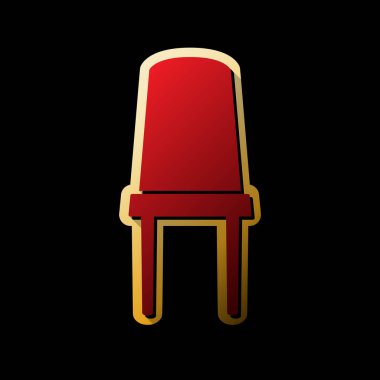 Ofis koltuğu işaret. Vektör. Küçük siyah ve sınırsız gölgeler, siyah zemin üzerine altın etiket ile kırmızı simge.