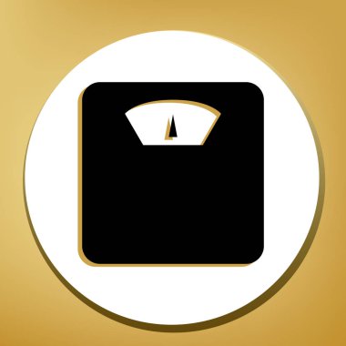 Banyo ölçekli üye. Vektör. Beyaz daire şeklinde yüzük, altın arka plan ile hafif kahverengi gölgeli siyah simgesi.