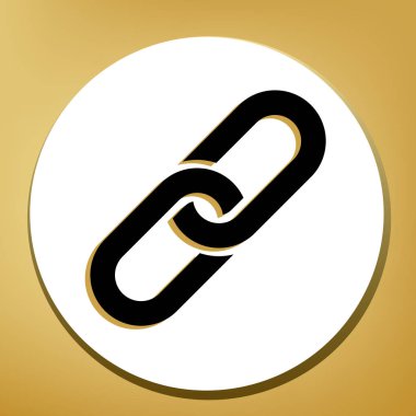 Zincir işareti. Vektör. Beyaz daire şeklinde yüzük, altın arka plan ile hafif kahverengi gölgeli siyah simgesi.