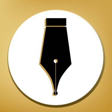 Kalem işareti illüstrasyon. Vektör. Beyaz daire şeklinde yüzük, altın arka plan ile hafif kahverengi gölgeli siyah simgesi.