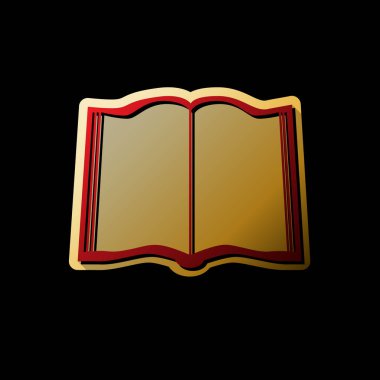 Kitap işareti. Vektör. Küçük siyah ve sınırsız gölgeler, siyah zemin üzerine altın etiket ile kırmızı simge.