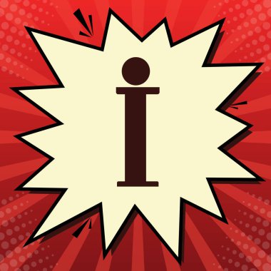 Bilgi işareti. Vektör. Limon şifon çekim kabarcığın ışınları ile kırmızı popart arka plan, koyu kırmızı simge.