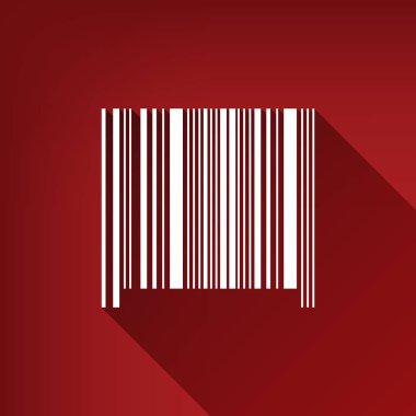 Bar kod işareti. Vektör. Yakut kırmızı arka plan, sınırsız gölge beyaz simgesi.