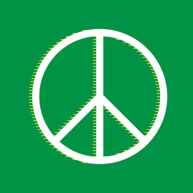 Barış işareti illüstrasyon. Vektör. Yeşil arka plan, sarı çizgili gölge beyaz düz simgesi.