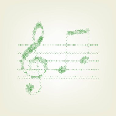 Müzik keman nota anahtarı işareti. G-nota anahtarı ve notlar G, H. vektör. Yeşil altıgen rastered simge ve noised opaklık ve boyut olarak merkezi ışık ile açık yeşil renkli.