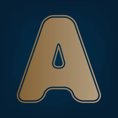 Harf A sign şablon öğesi tasarım. Vektör. Simge ve koyu mavi arka plan, kenarlık.