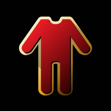 Bebek işareti giysiler. Vektör. Küçük siyah ve sınırsız gölgeler, siyah zemin üzerine altın etiket ile kırmızı simge.