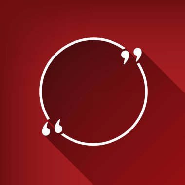 Metin tırnak işareti. Vektör. Yakut kırmızı arka plan, sınırsız gölge beyaz simgesi.