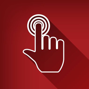 El düğmesini tıklayın. Vektör. Yakut kırmızı arka plan, sınırsız gölge beyaz simgesi.