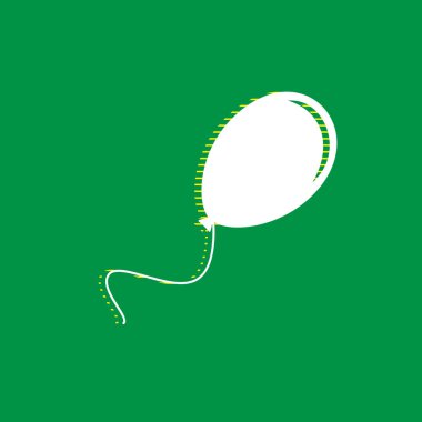 Balon işareti illüstrasyon. Vektör. Yeşil arka plan, sarı çizgili gölge beyaz düz simgesi.