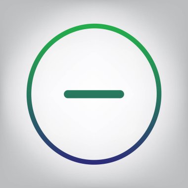 Negatif sembol illüstrasyon. Eksi işareti. Vektör. Yeşil ışık Center'da grimsi arka plan mavi degrade kontur simgesine.