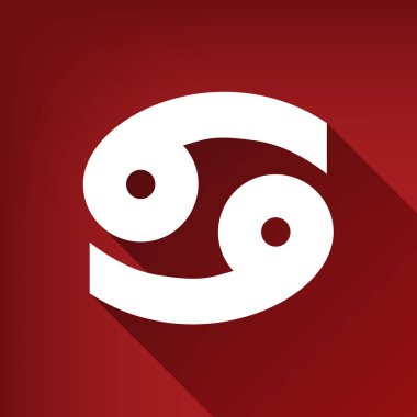 Kanser işareti illüstrasyon. Vektör. Yakut kırmızı arka plan, sınırsız gölge beyaz simgesi.