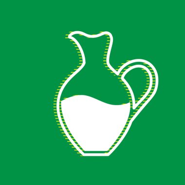 Amfora işareti. Vektör. Yeşil arka plan, sarı çizgili gölge beyaz düz simgesi.