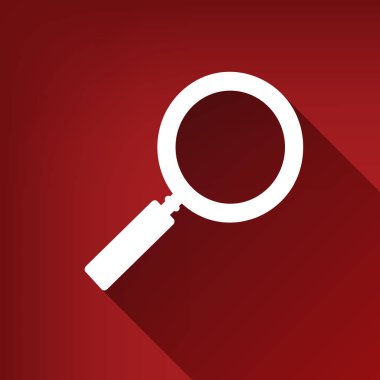 Yakınlaştırma işaretini illüstrasyon. Vektör. Yakut kırmızı arka plan, sınırsız gölge beyaz simgesi.