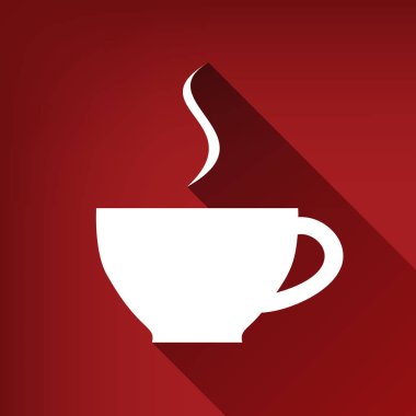 Bir küçük dere duman Kupası işaretiyle. Vektör. Yakut kırmızı arka plan, sınırsız gölge beyaz simgesi.