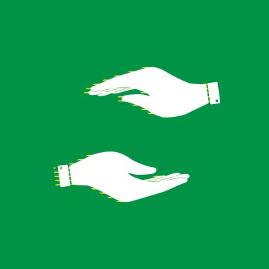 El işareti illüstrasyon. Vektör. Yeşil arka plan, sarı çizgili gölge beyaz düz simgesi.