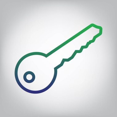 Anahtar işareti illüstrasyon. Vektör. Yeşil ışık Center'da grimsi arka plan mavi degrade kontur simgesine.