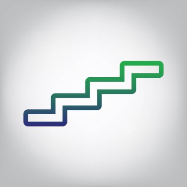 Merdiven tabela. Vektör. Yeşil ışık Center'da grimsi arka plan mavi degrade kontur simgesine.