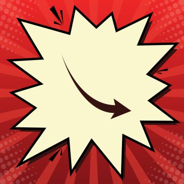 Azalan ok işareti. Vektör. Limon şifon çekim kabarcığın ışınları ile kırmızı popart arka plan, koyu kırmızı simge.