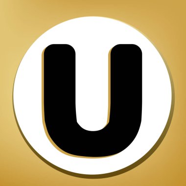 U harfi işareti şablon öğesi tasarım. Vektör. Beyaz daire şeklinde yüzük, altın arka plan ile hafif kahverengi gölgeli siyah simgesi.