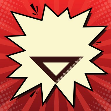 Cetvel işareti illüstrasyon. Vektör. Limon şifon çekim kabarcığın ışınları ile kırmızı popart arka plan, koyu kırmızı simge.