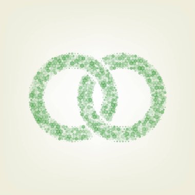 Wdding halkalar illüstrasyon işareti. Vektör. Yeşil altıgen rastered simge ve noised opaklık ve boyut olarak merkezi ışık ile açık yeşil renkli.